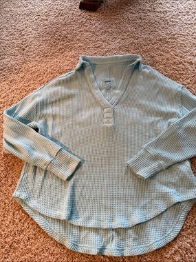 aerie Light Blue Waffle V-Neck Pullover